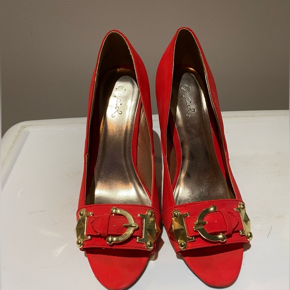 Qupid red open toe pumps heel shoes size 8.5 - Picture 8 of 8